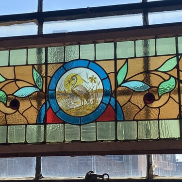 Stained Glass Transom Window w Crane Center