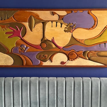 Blair York Signed Mid Century Modern Assemblage Wood Original Painting 
