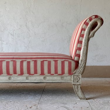 19th C. Swedish Neoclassical Swan Daybed in Colefax & Fowler Waltham Stripe Red