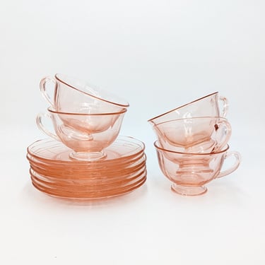 Pink Vintage Depression Glass Tea Set of 5 