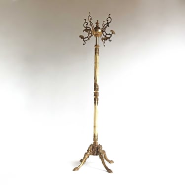 Gorgeous Italian Ornate Casted Brass & Onyx Marble Coat Hat Rack Hall Tree Floor Stand Hollywood Regency Vintage Eye-catcher Classic 