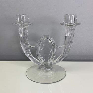 Vintage Fostoria Art Deco Clear Double Candlestick Holder | Double Light | Double Candelabra Tapered Candle Holder with Pedestal Foot 