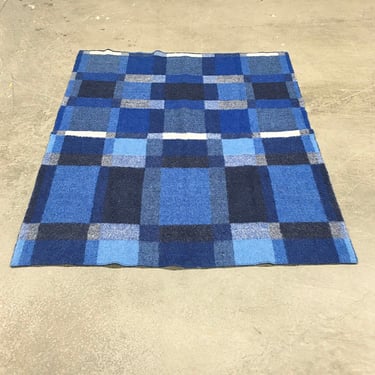 Vintage Zaalberg Blanket Retro 1960s Made in Holland + 100% Virgin Wool + Plaid Print + Blue + Size 83x64 + Reversible + Bedding 
