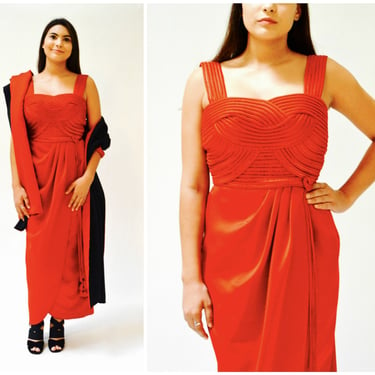 80s 90s Vintage Red Evening Gown By Victor Costa//  90s Bombshell Red Dress By Victor Costa Size Small Medium Vintage Pageant Party Dress 
