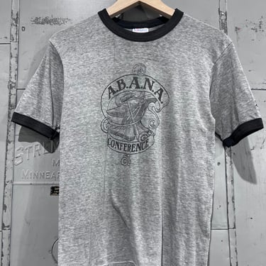 80s, Medium gray and black ABANA conference ringer shirt black smith 