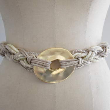 1980s Neutral and Gold Braided Belt 
