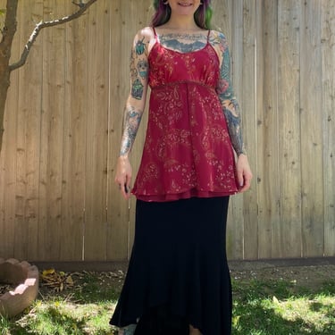Vintage 1990’s Red Paisley Satin Lingerie Top with Empire Waist 