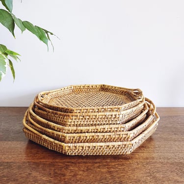 Vintage Wicker Nesting Baskets - Set of 5 