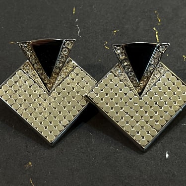 Whiting and Davis silver earrings alumesh diamond clip ons 