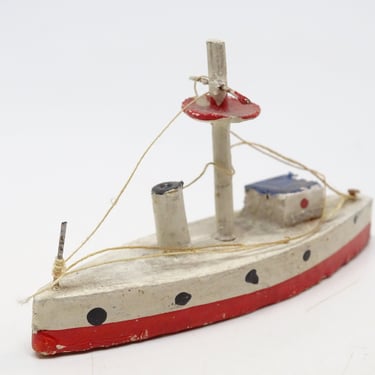 Antique Hand Made Wooden German Toy Ship, Vintage Maritime Boat 