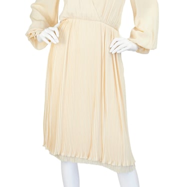 Christian Dior Haute Couture 1977 A/W Vintage Cream Pleated Silk Fringe Dress Sz XS 