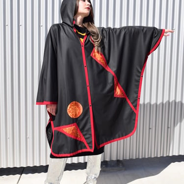 ART PONCHO Vintage 80s 90s Art to Wear Patchwork  Rubber Cotton Coat Avant Garde 