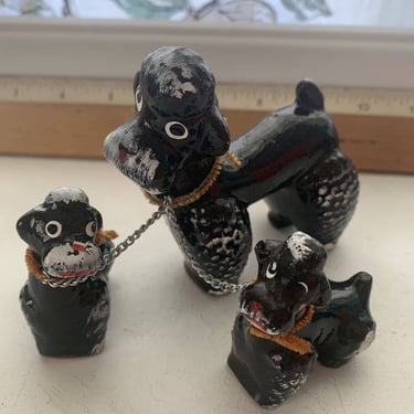 1950s MCM ,Vintage/Red-ware Pottery, Poodles With Pups On Chains ,Made In Japan 