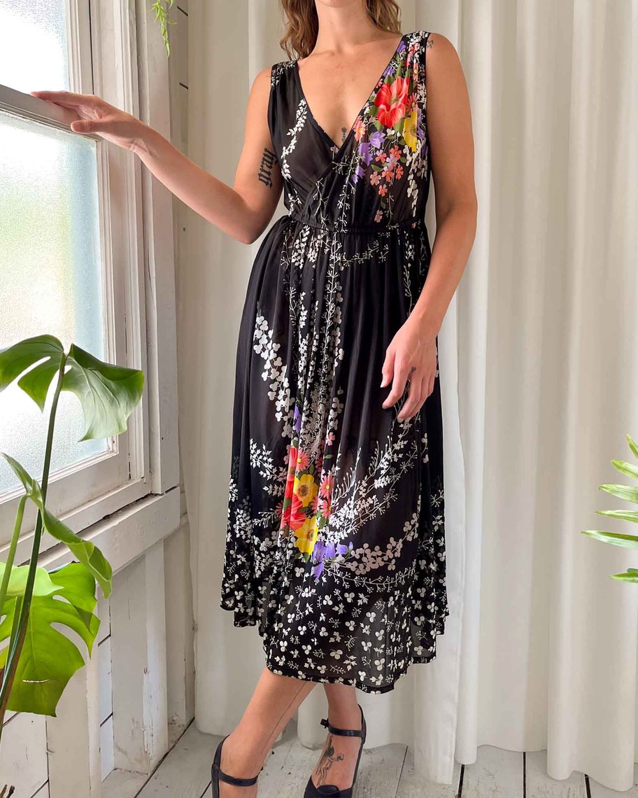 70s Sheer Floral Cover-Up Dress | M | Lucky Vintage | University ...