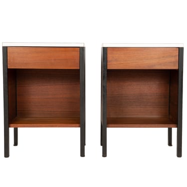 a Pair of Steel Frame Walnut Night Stands
