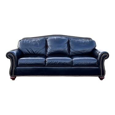 Ethan Allen Studded Black Leather Whitney Sofa 