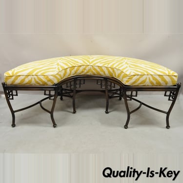 Lane Venture Chinese Chippendale Half Round Metal Faux Bamboo Ottoman Bench