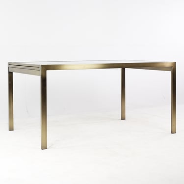 Mastercraft Mid Century Brass and Smoked Glass Expanding Dining Table - mcm 
