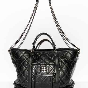CHANEL 2014-2015 Black Quilted Tote w/ Gunmetal Hardware