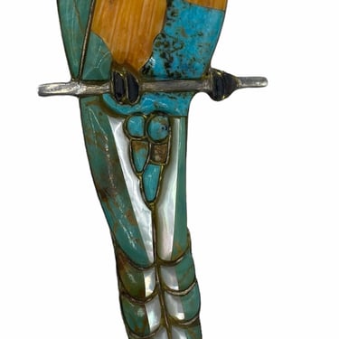 Incredible Silver Parrot Brooch  with Turquoise and Other Stones