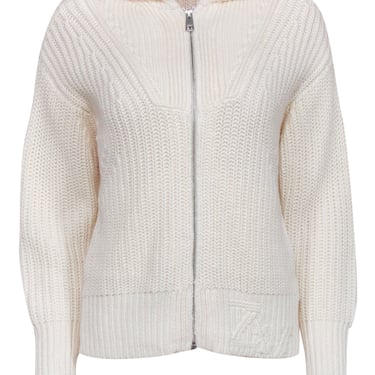 Zadig & Voltaire - Cream Cable Knit Zip-Up Hooded Cardigan Sz XS