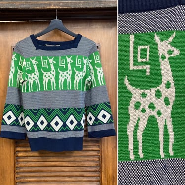 Vintage 1960’s “Catalina” Label Pop Art Jacquard Knit Sweater, 60’s Mod Style, Vintage Animal Pattern, Giraffe Pattern, Vintage Clothing 