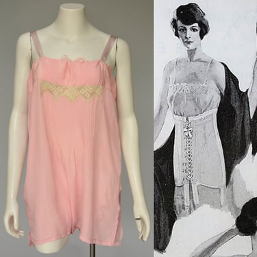 1920s pink silk step in lingerie with lace insert XS-M 