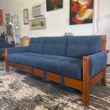 Vintage Oak and Spindle Framed Sofa and Chair