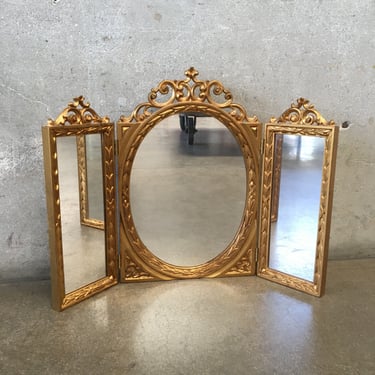 Vintage Tri - Fold Gilded Mirror Made in Italy