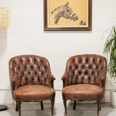 Antique Parlor Tufted Leather Chairs