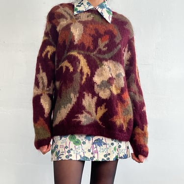 Merlot Floral Mohair Sweater (L)