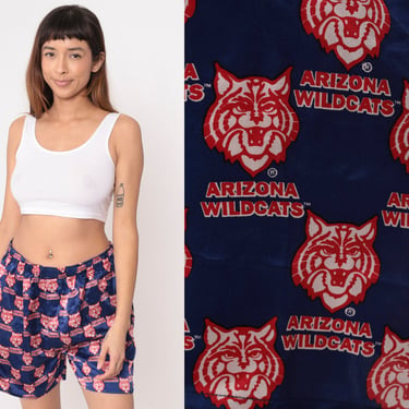 90s Arizona Wildcats Boxer Shorts Silk University of Arizona Boxer Shorts College Shorts Elastic Waist Blue Red 1990s Vintage Men's Large 