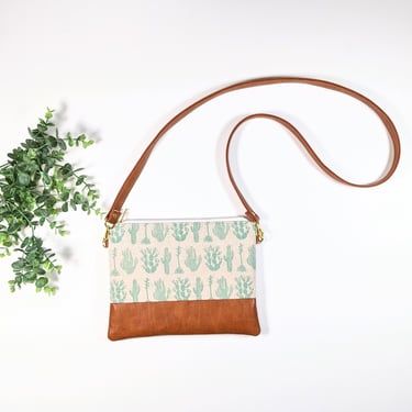 Small Crossbody Bag/ Cactus Print/ Vegan Leather/ Boho Crossbody/ 