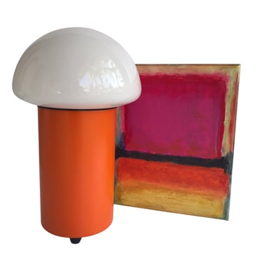 Bauhaus Orange Base Glass Mushroom Globe Table Lamp | Retro Nightlight | Mid-Century Uplight | Space Age Color Pop/ Eames Era Can Lamp 