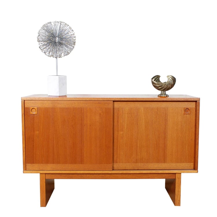 47” Danish Teak Sliding Door Credenza | Sideboard | Storage Cabinet