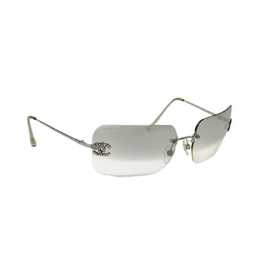 Chanel Smoke Rhinestone Logo Rimless Sunglasses