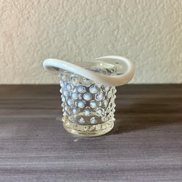 Voyage Fenton Glass white French Opalescent top hat in the hobnail pattern, Fenton Glass Hobnail Opalescent Top Hat Vase Toothpick Holder 