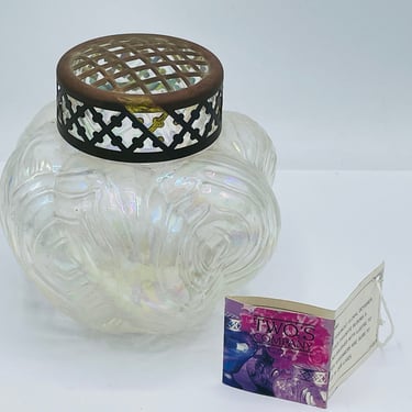 Vintage Iridescent glass flower arrangement frog Vase 