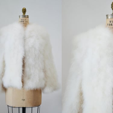 80s Vintage White Feather Jacket Marabou Feather Jacket Small Medium// Vintage White Feather Jacket Vintage Wedding Marabou party Jacket 