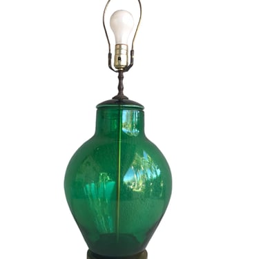 Vintage BLENKO John Nickerson Green Art Glass Table Lamp| 7229L Handblown Apothecary/Ginger Jar Lamp Collectible Mid-Century Lighting 