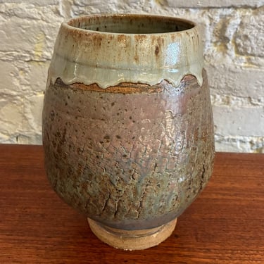 Large Highly Textured Drip Glaze Studio Pottery Vase