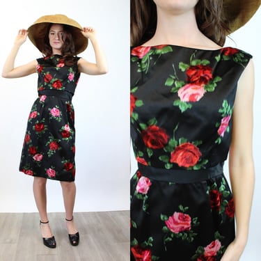 1960s PARNES FEINSTEIN rose print silk dress xs | new spring 
