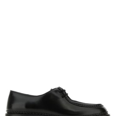 Saint Laurent Man Black Leather And Calf Hair Lace-Up Shoes