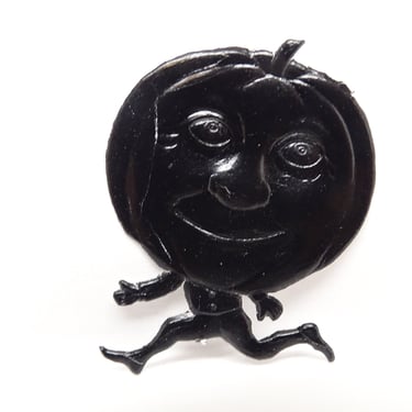 Antique German Halloween Die Cut Embossed Black Running Jack-o-lantern, Vintage JOL Party Decor 