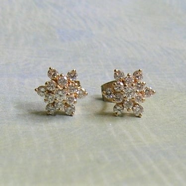 Vintage 14k Gold and Diamond Pierced Earrings, 14k Gold Earrings, Old 14k Gold and Diamond Earrings (#4266) 