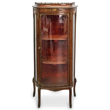 Antique Vitrine, French, Bow Front, Wood &amp; Bronze, Display Cabinet, early 1900s!