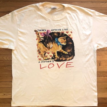 XL 90s Sweet Slogan Cat Mom Mother’s Day Graphic Hane’s Tee t-Shirt Light Yellow Cute Vintage 1990s Mother’s Love Oversized Cats size 46-48 