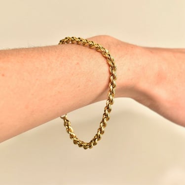 Italian 14K Gold Rope Chain Bracelet, 5mm Yellow Gold Spiral Link Bracelet, Unisex Chain Bracelet, Vintage Gold Chains, 8 1/4