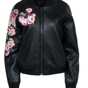 Joe's - Black Faux Leather Jacket w/ Floral Embroidery Sz M