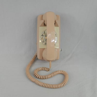 70s 80s GTE Rotary Dial Wall Telephone - Light Beige Brown - Nice Condition - Not Sure if Works - Vintage Phone 